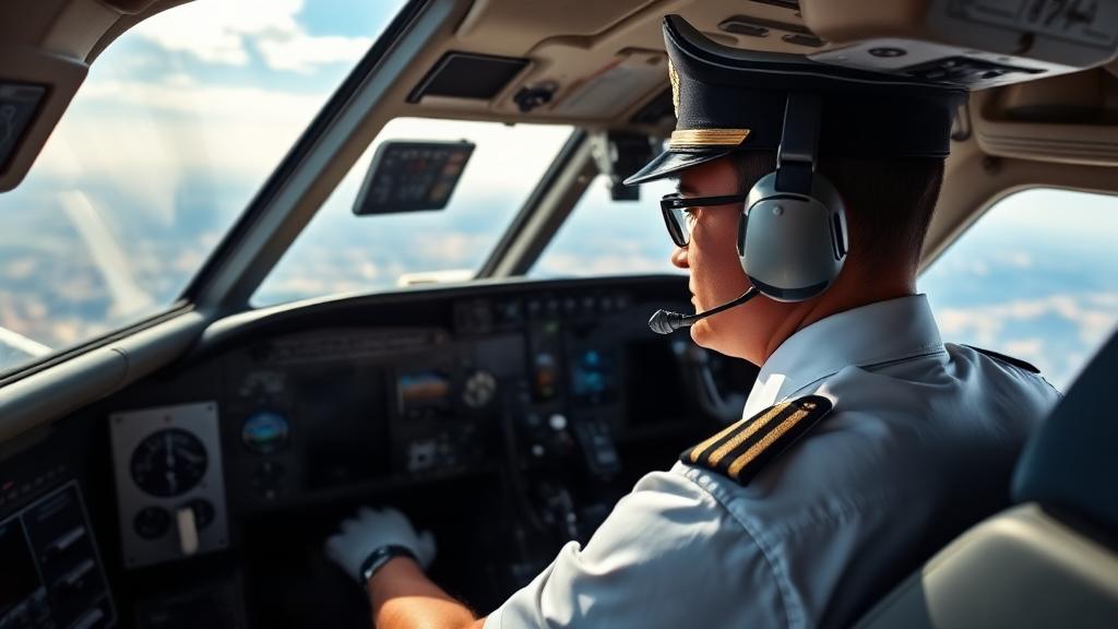 Airline First Officer at work — Images and Photos created by www.High-Salary-Jobs.com — The Website that Shows you real Work Incomes in Relation to Roles and Education