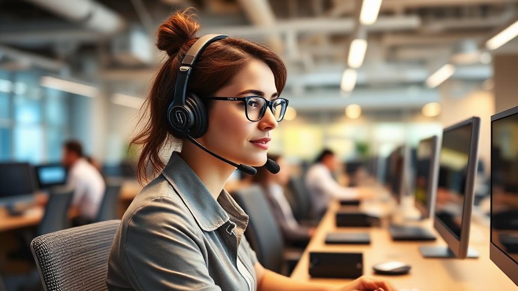 Call Centre Sales Agent at work — Images and Photos created by www.High-Salary-Jobs.com — The Website that Shows you real Work Incomes in Relation to Roles and Education