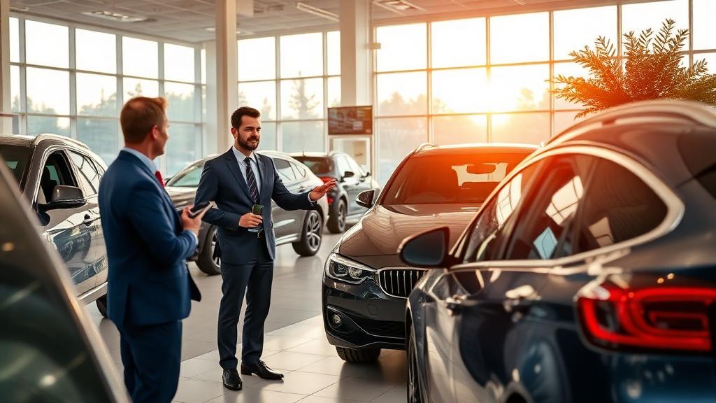 Car Salesman at work — Images and Photos created by www.High-Salary-Jobs.com — The Website that Shows you real Work Incomes in Relation to Roles and Education