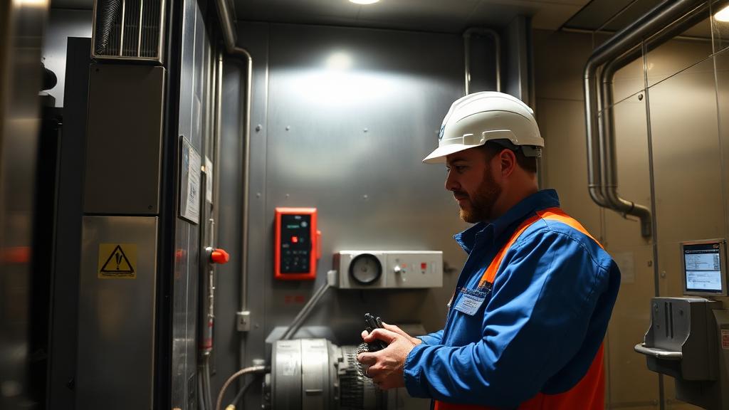 Lift / Elevator Technician at work — Images and Photos created by www.High-Salary-Jobs.com — The Website that Shows you real Work Incomes in Relation to Roles and Education