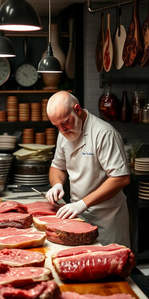 Meat Worker / Butcher at work — Images and Photos created by www.High-Salary-Jobs.com — The Website that Shows you real Work Incomes in Relation to Roles and Education