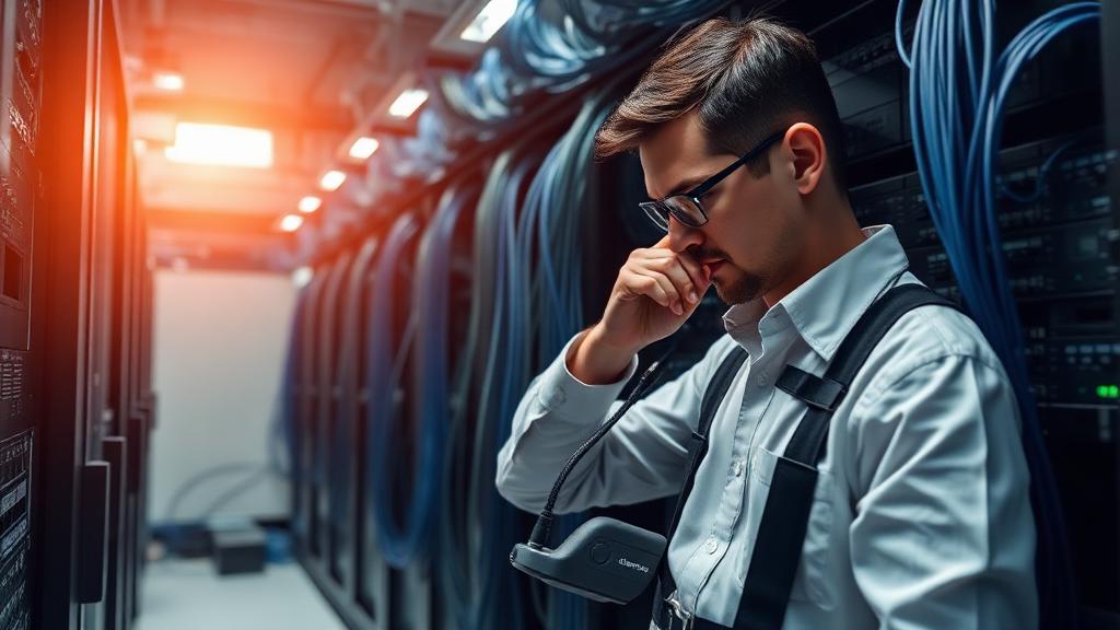 Network Engineer at work — Images and Photos created by www.High-Salary-Jobs.com — The Website that Shows you real Work Incomes in Relation to Roles and Education