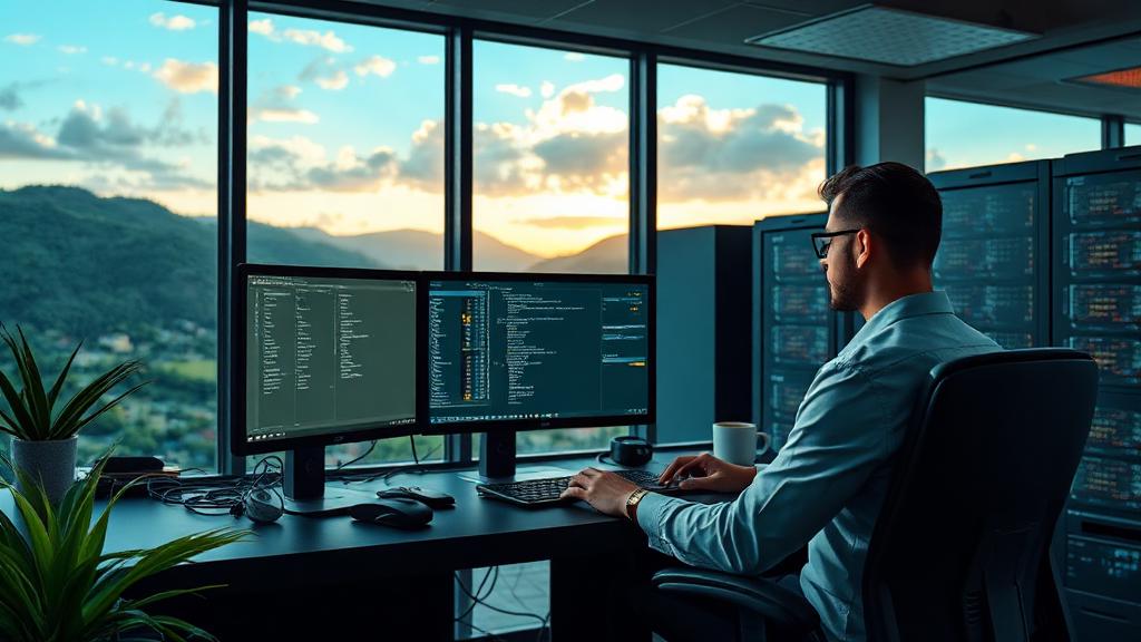Systems Administrator at work — Images and Photos created by www.High-Salary-Jobs.com — The Website that Shows you real Work Incomes in Relation to Roles and Education